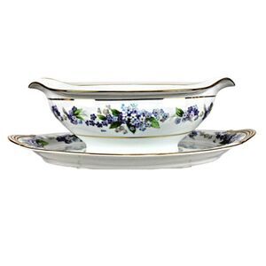 Noritake Gravy Boat China  Attached Plate Vintage Pattern Ramona Purple Flower